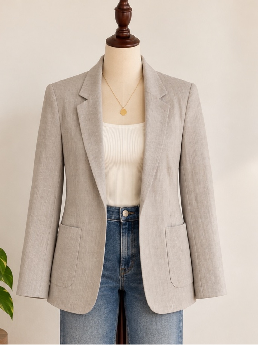 Aritzia Talula Greige Open Front Blazer Size 2 Quiet Luxury Office Chic